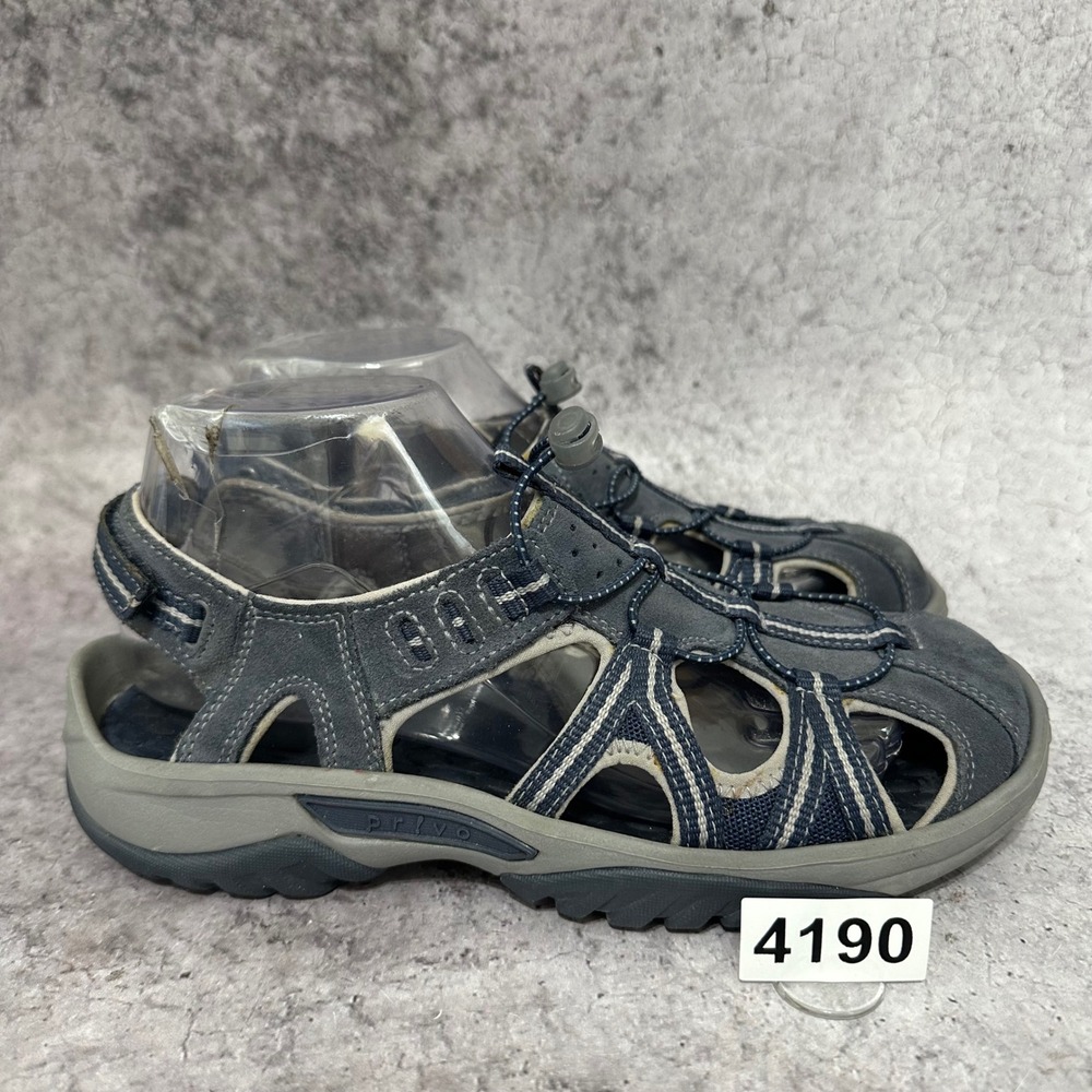 Privo by Clarks Trail Sandals Men 7.5 Blue Gray Hiking Closed Toe Bungee Strap